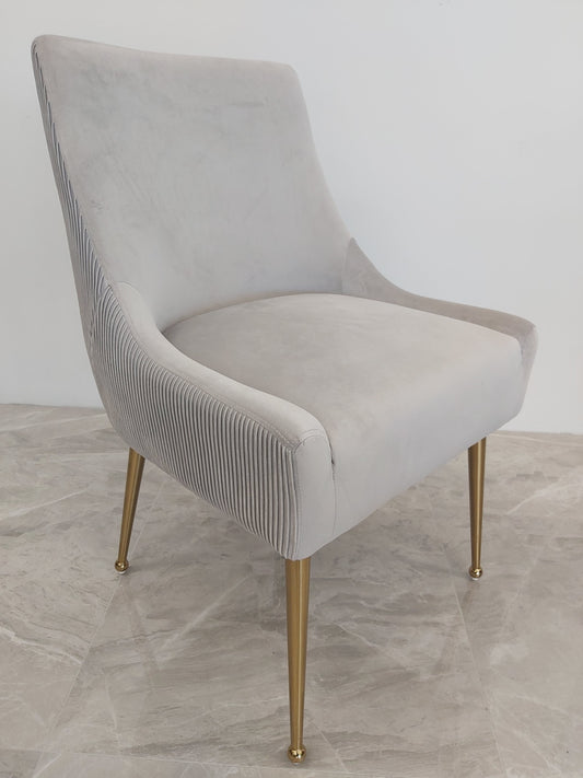 Caviar Chair | Silver Velvet Golden Legs