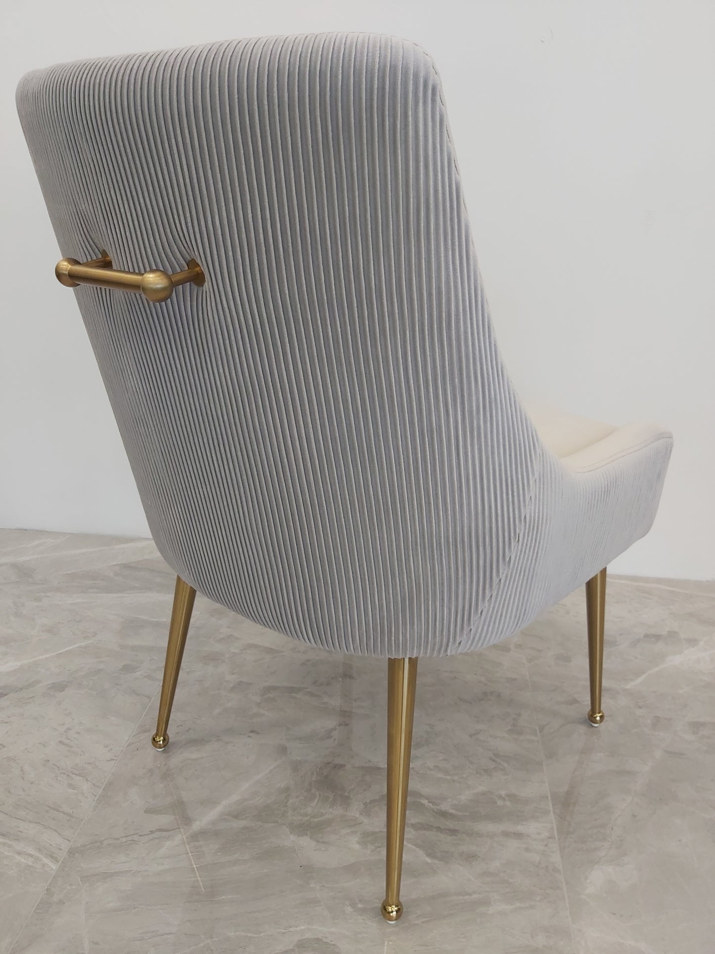 Caviar Chair | Silver Velvet Golden Legs