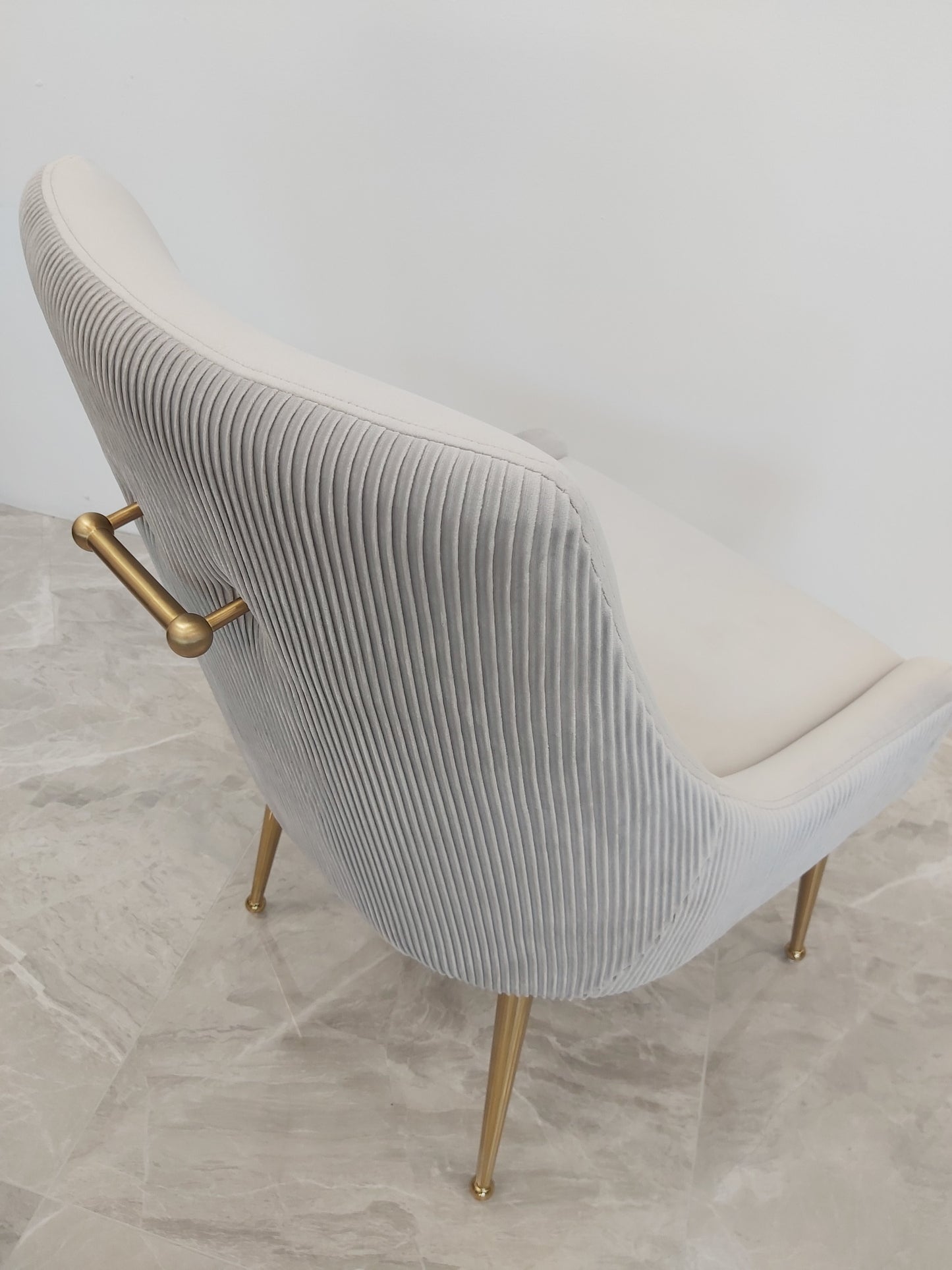 Caviar Chair | Silver Velvet Golden Legs
