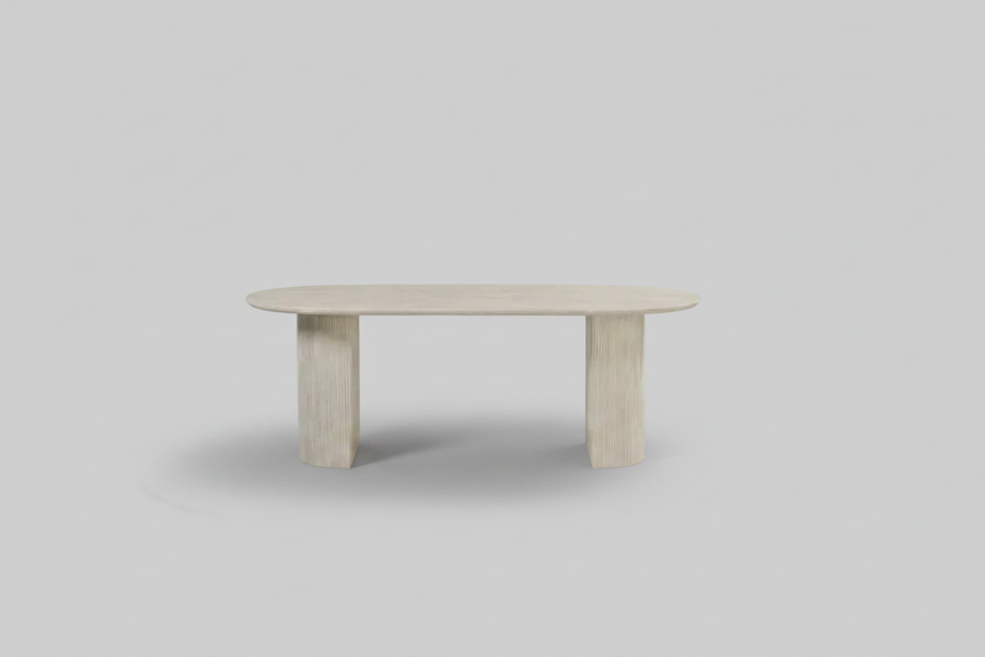 Eclipse Table 200cm | Tavertine Wood Base - Tavertine Stone Top