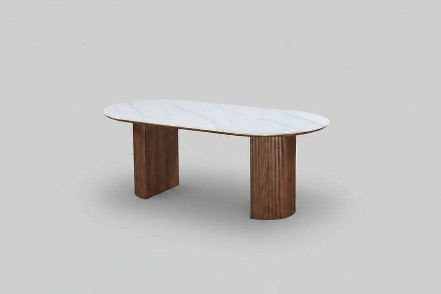 Eclipse Table 200cm | Walnut Base - Snow White Stone Top