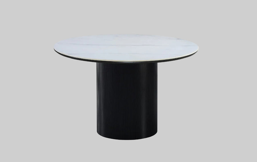 Grove Round Table 120cm | Black Base - Snow White Stone Top