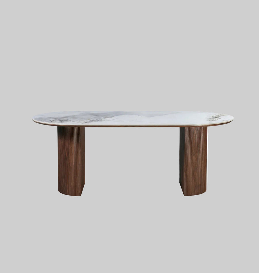 Eclipse Table 200cm | Walnut Base - Chanel Stone Top