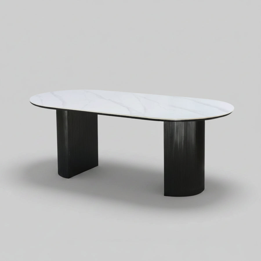 Eclipse Table 200cm | Black Base - Snow white Stone Top