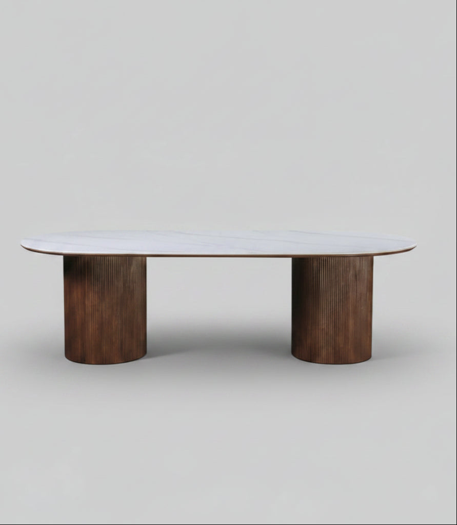Grove Table 240cm | Snow White Stone Top - Walnut Base