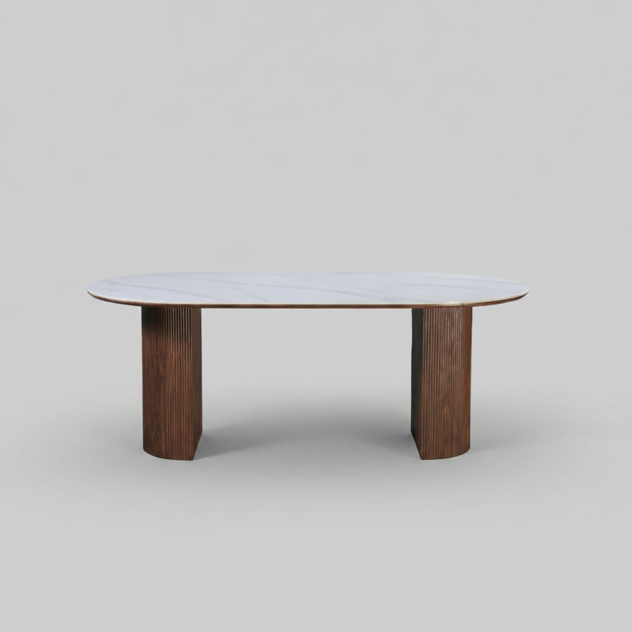 Eclipse Table 200cm | Walnut Base - Snow White Stone Top