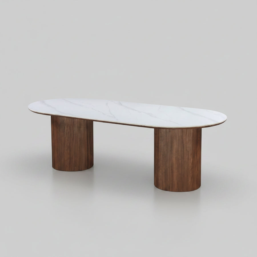 Grove Table 240cm | Snow White Stone Top - Walnut Base