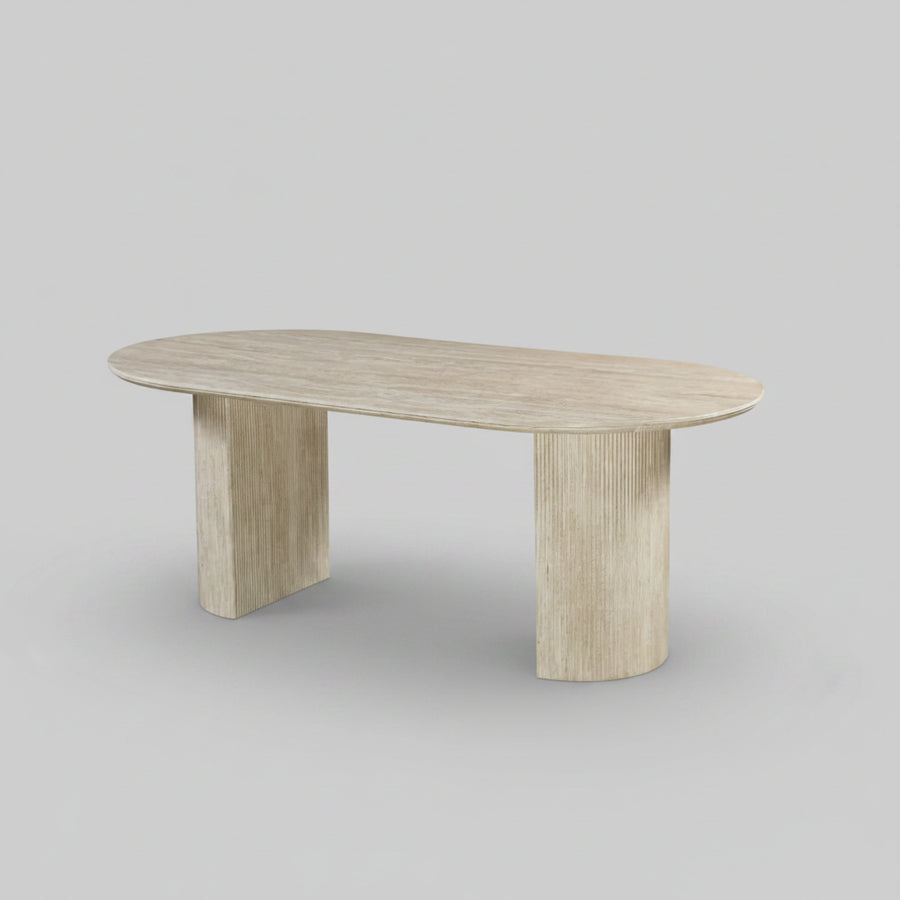 Eclipse Table 200cm | Tavertine Wood Base - Tavertine Stone Top