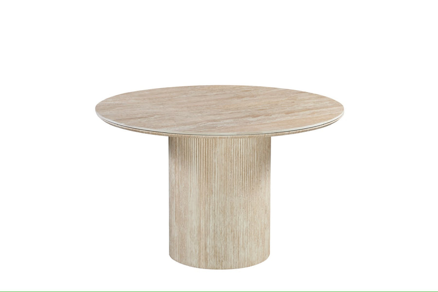 Grove Round Table 120cm | Tavertine Wood Base - Tavertine Ceramic Top