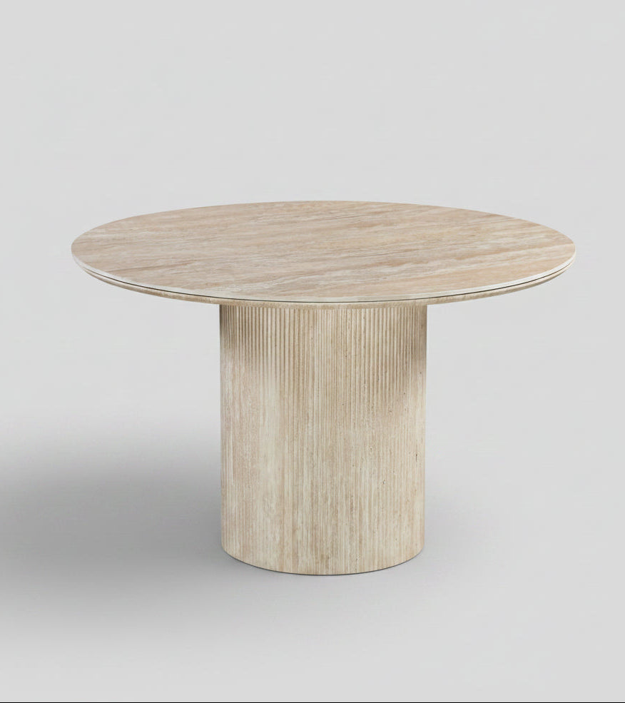 Grove Round Table 120cm | Tavertine Wood Base - Tavertine Ceramic Top