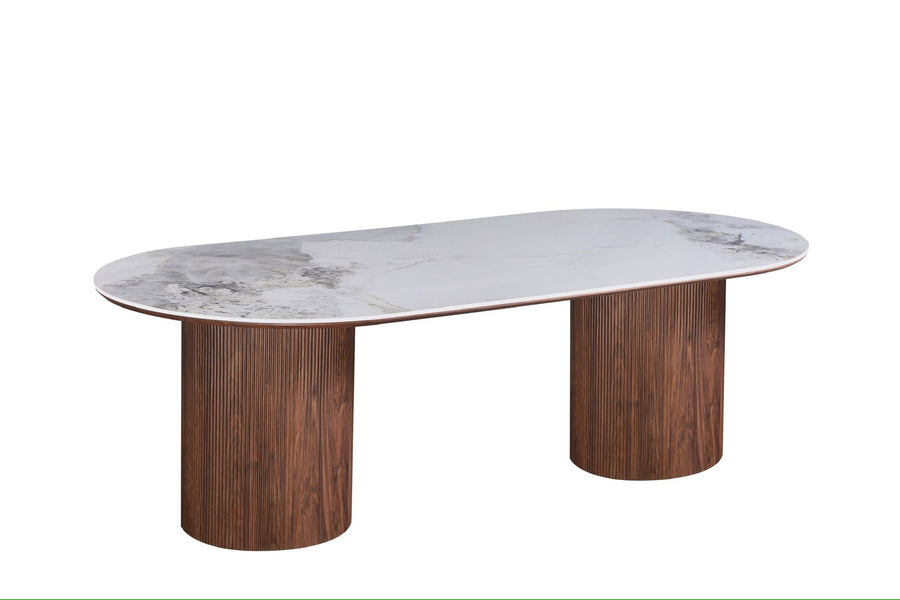 Grove Table 240cm | Chanel Stone Top - Walnut Base