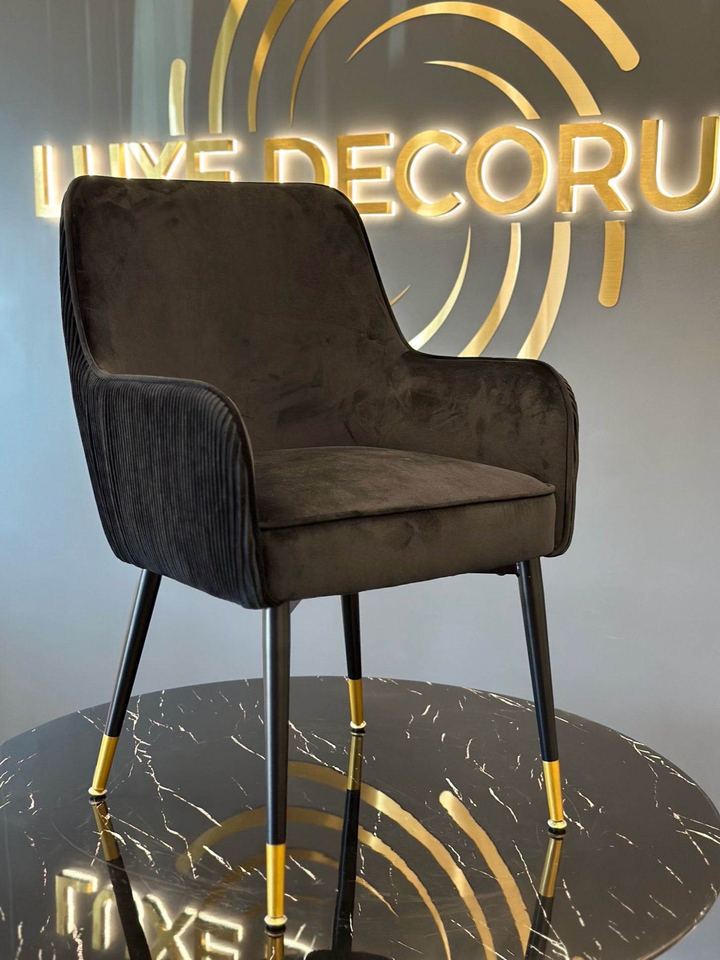 Madrid Chair - Black Metal Legs with Gold Tip