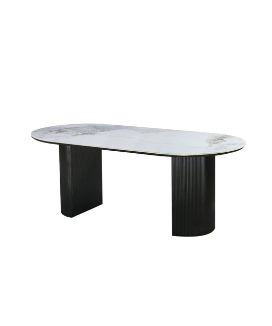 Eclipse Table 200cm | Chanel Stone Top - Black Base