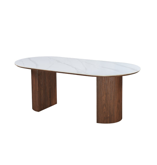 Eclipse Table 200cm | Snow White Stone Top - Walnut Base