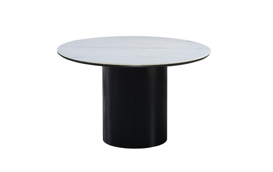 Grove Round Table 120cm | Snow White Stone Top - Black Base