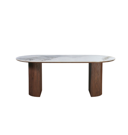 Eclipse Table 200cm | Chanel Stone Top - Walnut Base