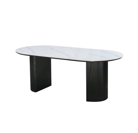 Eclipse Table 200cm | Snow white Stone Top - Black Base