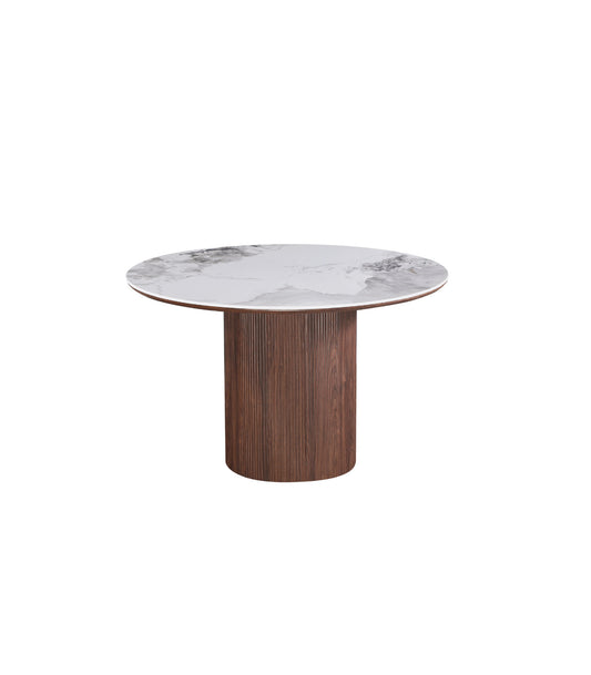 Grove Round Table 120cm | Chanel Stone Top - Walnut Base