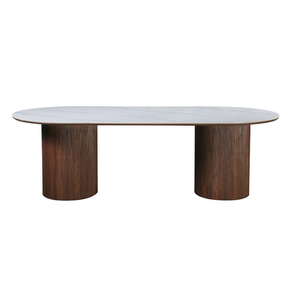 Grove Table 240cm | Snow White Stone Top - Walnut Base