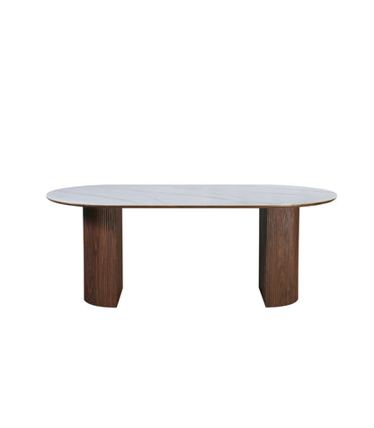 Eclipse Table 200cm | Snow White Stone Top - Walnut Base