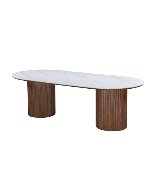 Grove Table 240cm | Snow White Stone Top - Walnut Base