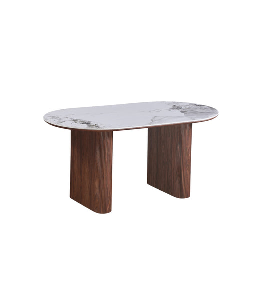 Sculptra Table 160cm | Chanel Stone Top - Walnut Base