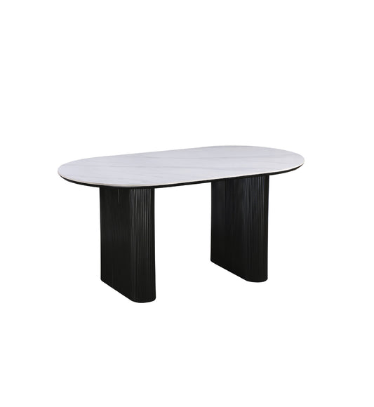 Sculptra Table 160cm | Snow White Stone Top - Black Base