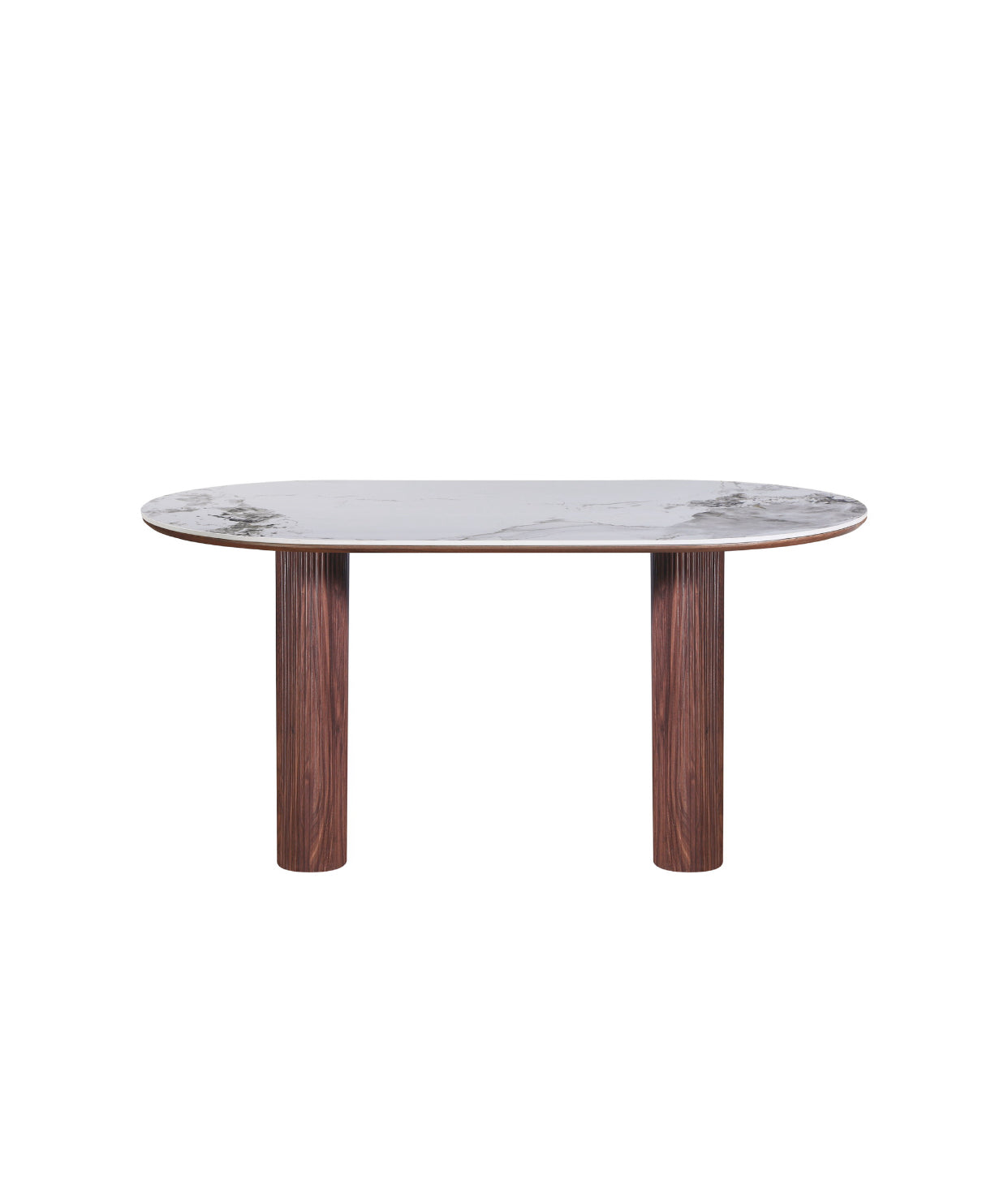 Sculptra Table 160cm | Chanel Stone Top - Walnut Base