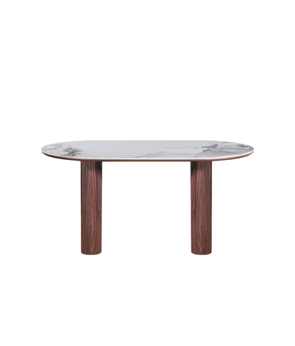 Sculptra Table 160cm | Chanel Stone Top - Walnut Base