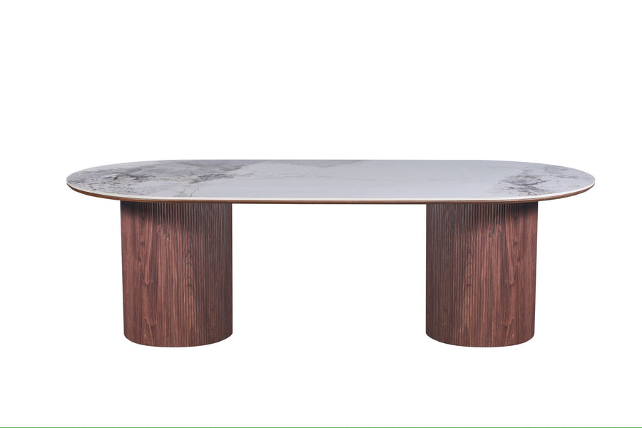 Grove Table 240cm | Chanel Stone Top - Walnut Base