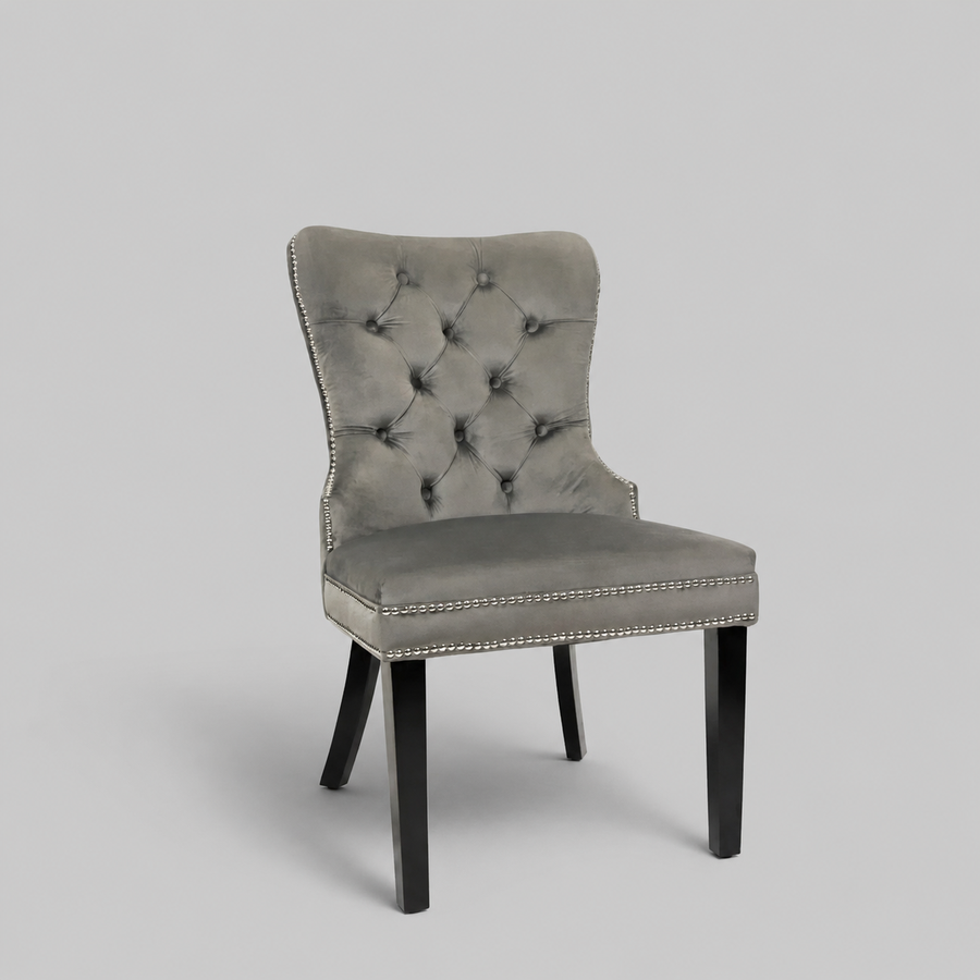 Xini Chair | Gray Velvet Wood Legs