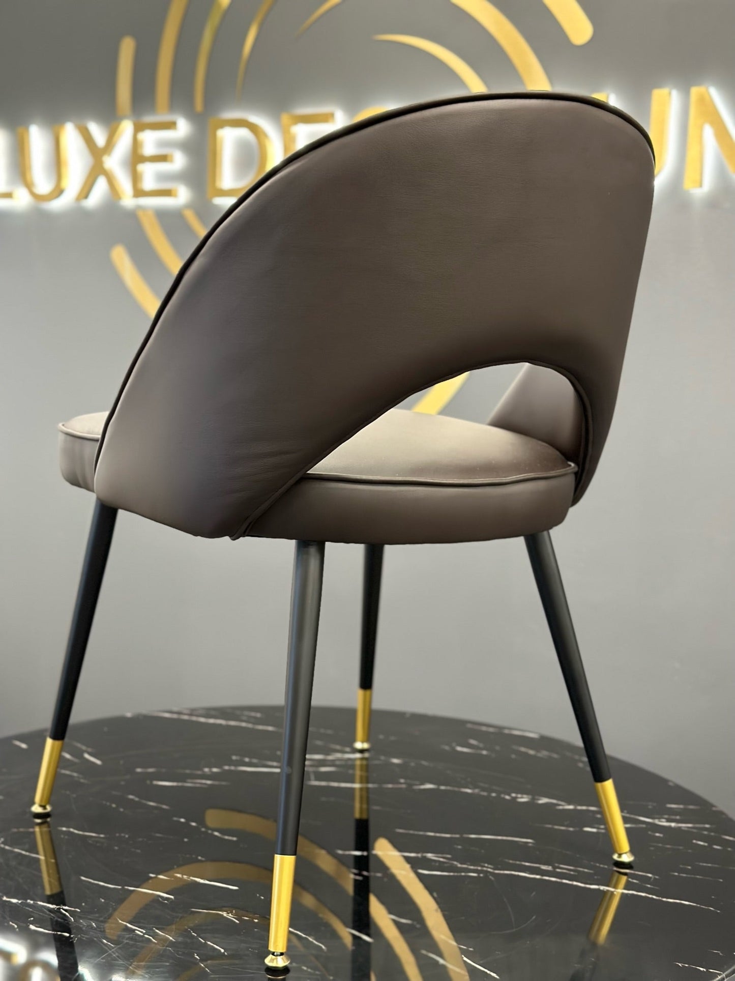 Selena Chair - Black Metal Legs with Gold Tip